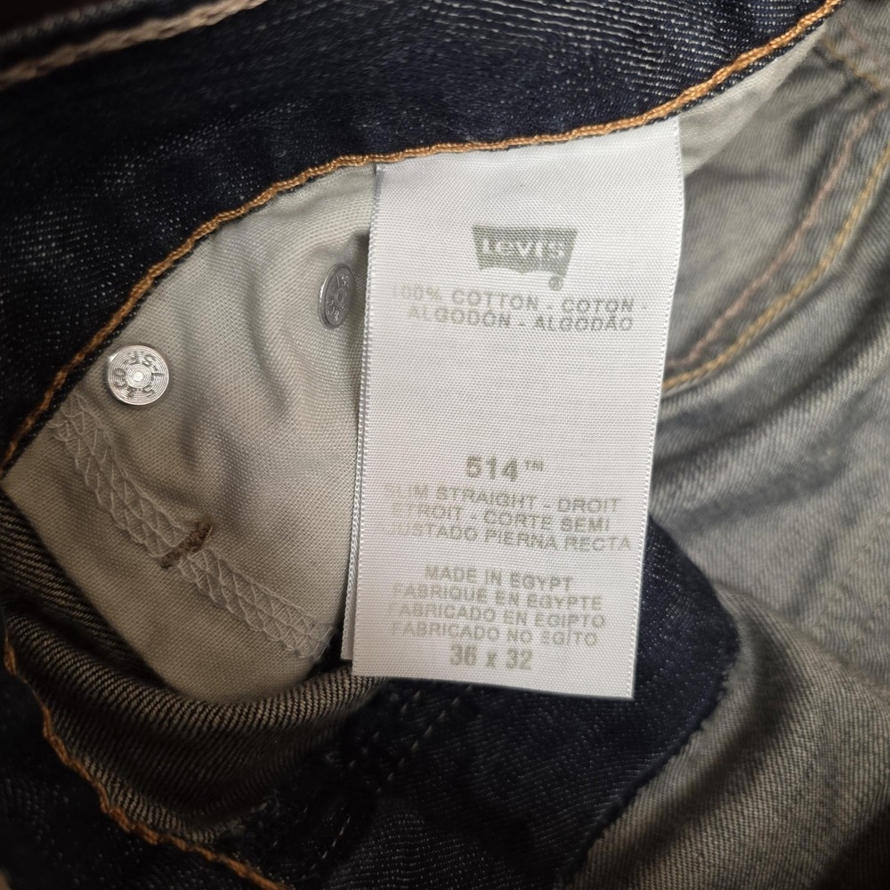 Levis 514 Jeans Mens 36x32 Blue Medium Wash Slim Straight Denim Classic Casual - Picture 4 of 10